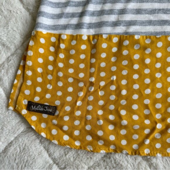 Matilda Jane | Gray & Yellow Oracle Tunic Top Stripes & Polka Dots | Size Medium - Picture 8 of 11